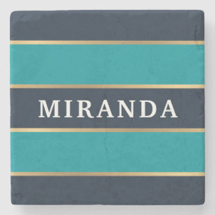Bold Navy Blue Gold Stripe Pattern Stenen Onderzetter