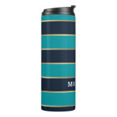 Bold Navy Blue Gold Stripe Pattern Thermosbeker (Gedraaid links)