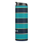 Bold Navy Blue Gold Stripe Pattern Thermosbeker (Geroteerd rechts)