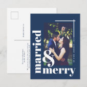 Bold Navy Blue Married en Merry Fotokerstmis Briefkaart (Voorkant / Achterkant)
