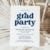 Bold Navy Blue Typography Graduparty Kaart