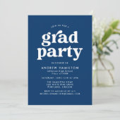 Bold Navy Blue Typography Photo Graduparty Kaart (Staand voorkant)
