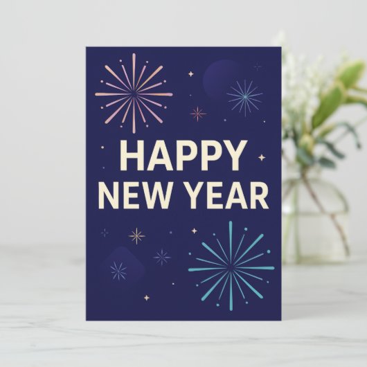 Bold Navy Gold 2026 Celebration Fireworks Kaart (Staand voorkant)