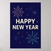 Bold Navy Gold 2026 Celebration Fireworks Poster (Voorkant)
