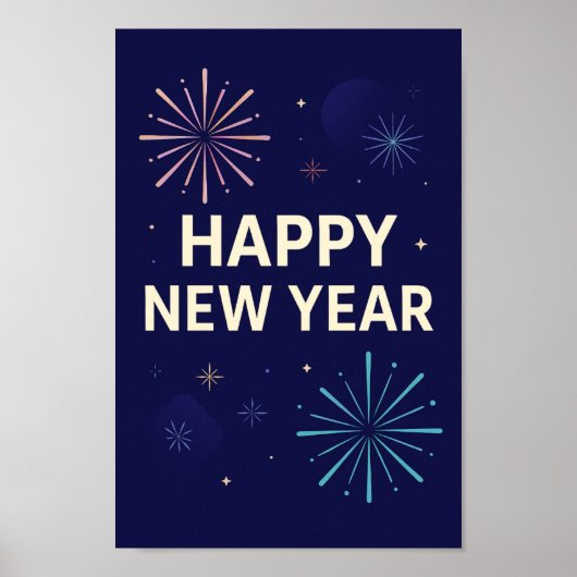 Bold Navy Gold 2026 Celebration Fireworks Poster (Voorkant)