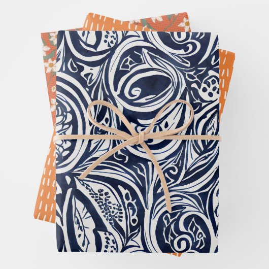 Bold Navy Roest Abstract Classy Botanical Pattern Inpakpapier Vel (In situ)