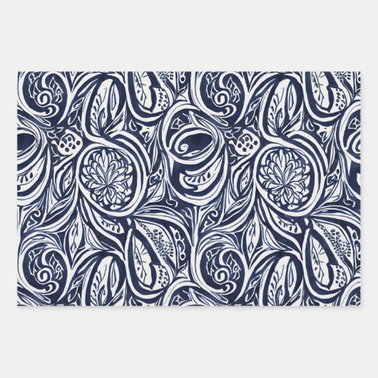 Bold Navy Roest Abstract Classy Botanical Pattern Inpakpapier Vel (Voorkant)