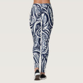 Bold Navy Roest Abstract Classy Botanical Pattern Leggings (Achterkant)