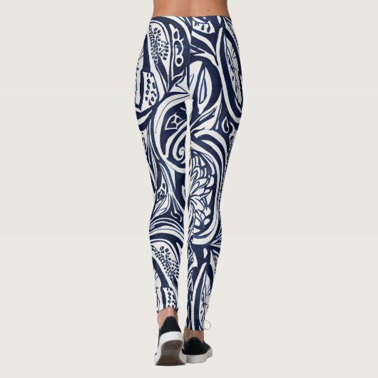 Bold Navy Roest Abstract Classy Botanical Pattern Leggings (Achterkant)