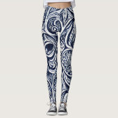 Bold Navy Roest Abstract Classy Botanical Pattern Leggings (Voorkant)