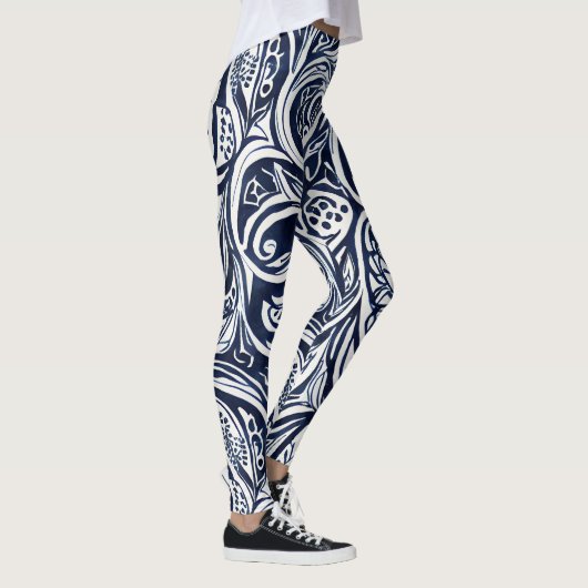 Bold Navy Roest Abstract Classy Botanical Pattern Leggings (Rechts)
