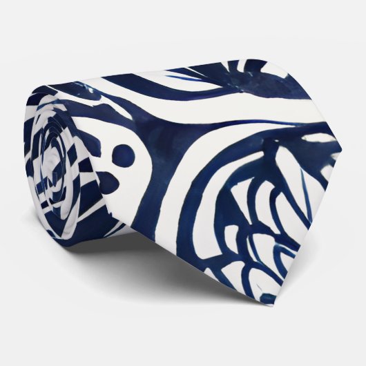 Bold Navy Roest Abstract Classy Botanical Pattern Stropdas (Opgerold)
