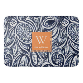 Bold Navy Rust Abstract Classy Botanical Monogram Badmat