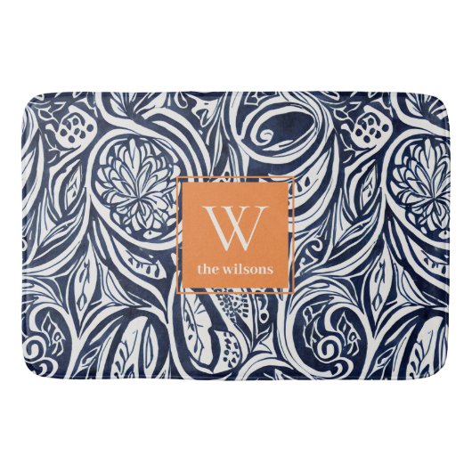 Bold Navy Rust Abstract Classy Botanical Monogram Badmat (Voorkant)