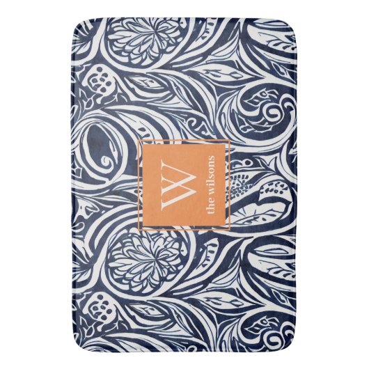 Bold Navy Rust Abstract Classy Botanical Monogram Badmat (Voorkant Verticaal)