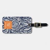 Bold Navy Rust Abstract Classy Botanical Monogram Bagagelabel (Voorkant horizontaal)