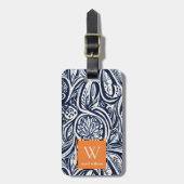 Bold Navy Rust Abstract Classy Botanical Monogram Bagagelabel (Voorkant verticaal)