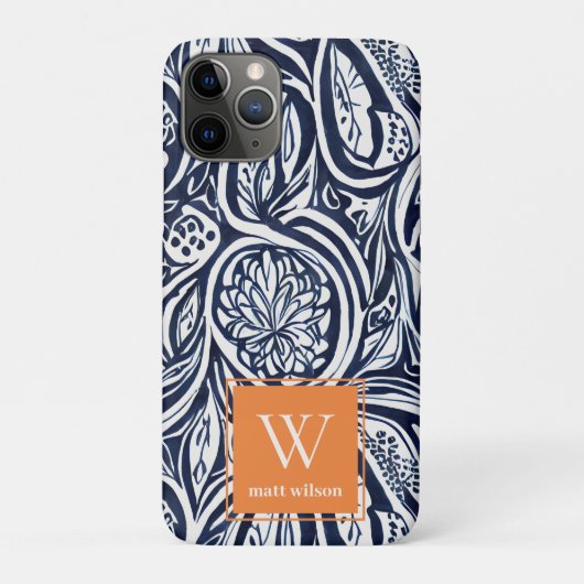 Bold Navy Rust Abstract Classy Botanical Monogram Case-Mate iPhone Case (Achterkant)