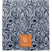 Bold Navy Rust Abstract Classy Botanical Monogram Douchegordijn (Voorkant)