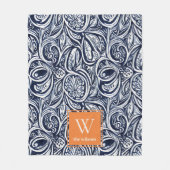 Bold Navy Rust Abstract Classy Botanical Monogram Fleece Deken (Voorkant)