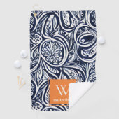 Bold Navy Rust Abstract Classy Botanical Monogram Golfhanddoek (Insitu)