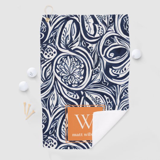 Bold Navy Rust Abstract Classy Botanical Monogram Golfhanddoek (Insitu)