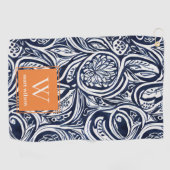 Bold Navy Rust Abstract Classy Botanical Monogram Golfhanddoek (Horizontaal)
