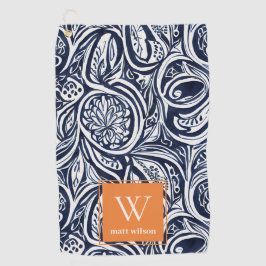 Bold Navy Rust Abstract Classy Botanical Monogram Golfhanddoek
