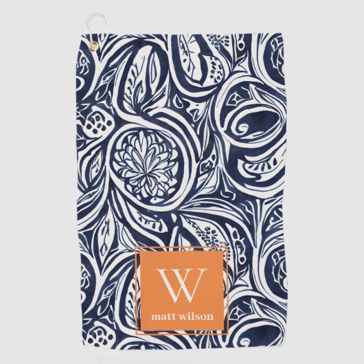 Bold Navy Rust Abstract Classy Botanical Monogram Golfhanddoek (Voorkant)