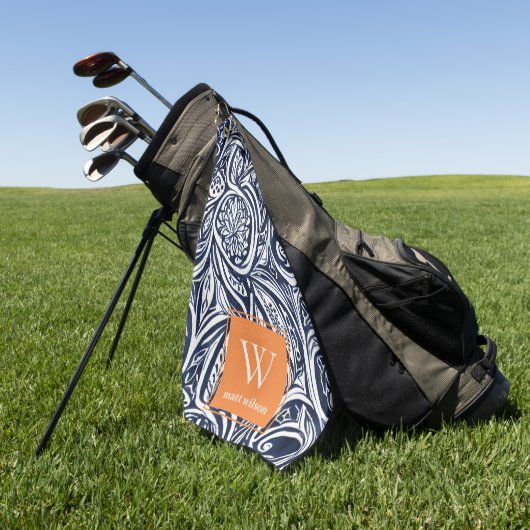 Bold Navy Rust Abstract Classy Botanical Monogram Golfhanddoek (Groen)