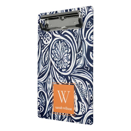 Bold Navy Rust Abstract Classy Botanical Monogram Mini Klembord (Angled2)