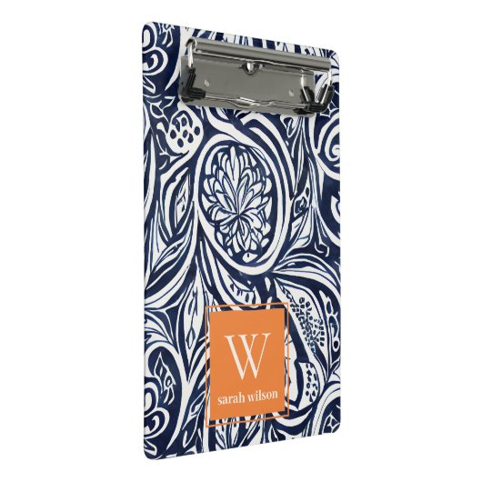Bold Navy Rust Abstract Classy Botanical Monogram Mini Klembord (Schuin)