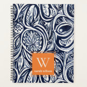 Bold Navy Rust Abstract Classy Botanical Monogram Planner (Voorkant)