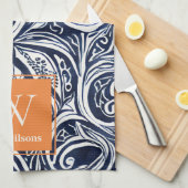 Bold Navy Rust Abstract Classy Botanical Monogram Theedoek (Quarter Fold)