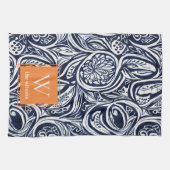 Bold Navy Rust Abstract Classy Botanical Monogram Theedoek (Horizontaal)