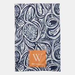 Bold Navy Rust Abstract Classy Botanical Monogram Theedoek