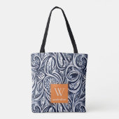 Bold Navy Rust Abstract Classy Botanical Monogram Tote Bag (Achterkant)