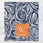 Bold Navy Rust Abstract Classy Botanical Monogram Wijn Etiket (Enkel label)