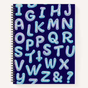 Bold Neon Alphabet Doodle Spiral Notitieboek