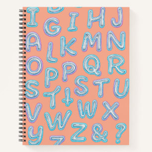 Bold Neon Alphabet Doodle Spiral Notitieboek