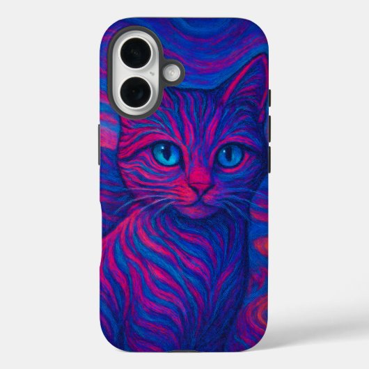 Bold Neon Cat Illustration Phone Case iPhone 16 (Achterkant)
