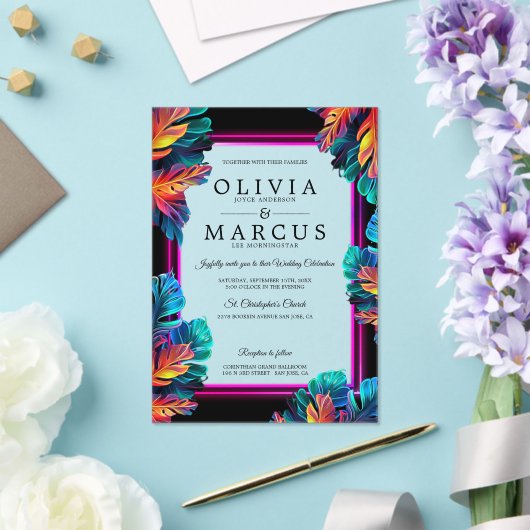 Bold Neon Foliage Acrylic Invitation Acryl Uitnodigingen (Insitu (Huwelijk))