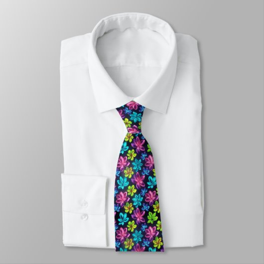 Bold Neon Gradient Floral Pattern Stropdas (Gebonden)