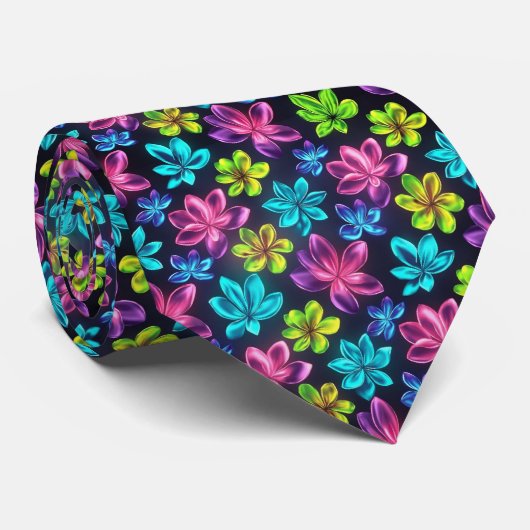 Bold Neon Gradient Floral Pattern Stropdas (Opgerold)