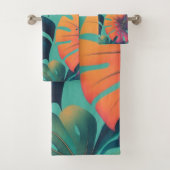 Bold Neon Monstera Vibrant Tropisch Bladpatroon Bad Handdoek (Insitu)