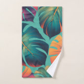 Bold Neon Monstera Vibrant Tropisch Bladpatroon Bad Handdoek (Handdoek)