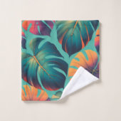 Bold Neon Monstera Vibrant Tropisch Bladpatroon Bad Handdoek (Wasdoekje)