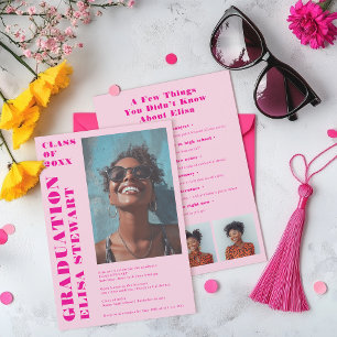 Bold Neon Retro Roze Modern 4 foto's Afstuderen Kaart