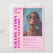 Bold Neon Retro Roze Modern 4 foto's Afstuderen Kaart (Voorkant)