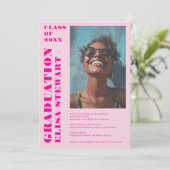 Bold Neon Retro Roze Modern 4 foto's Afstuderen Kaart (Staand voorkant)